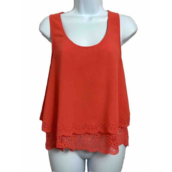 Double Zero Coral Sleeveless Blouse Sz Large Open Back Laser Cut Hem Top - Picture 5 of 7